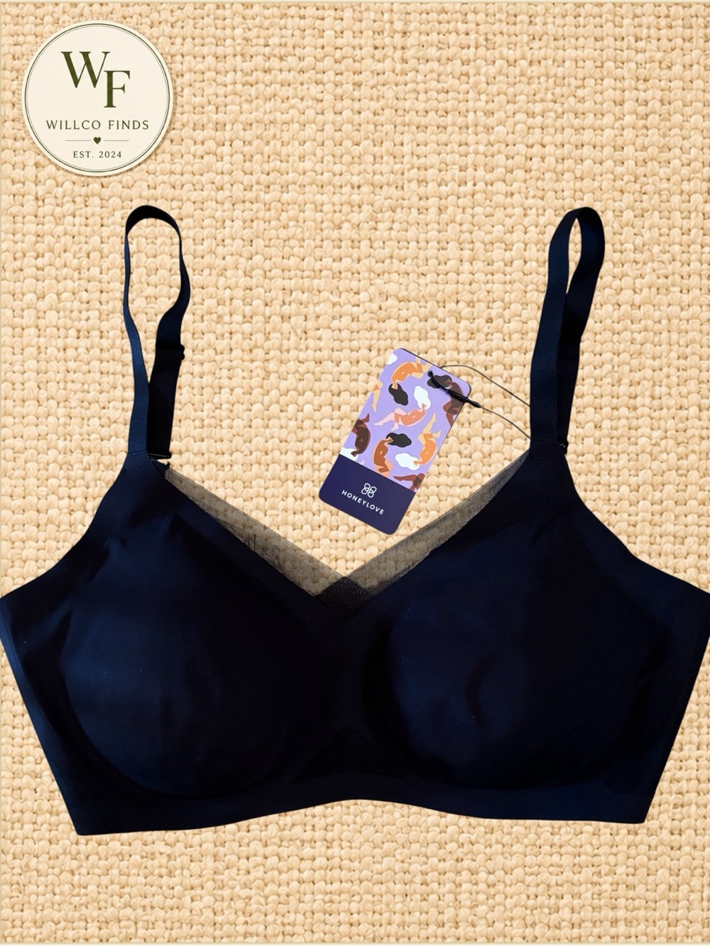 Honeylove Black Women’s Wireless Bra Size Large L Mesh Detail NWT Supportive